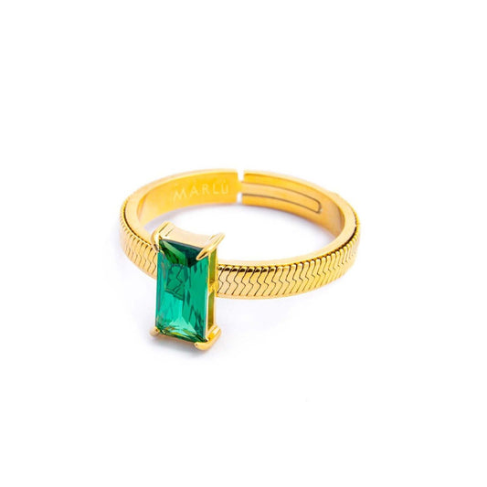 Anello solitario donna Marlù Sparkles acciaio dorato con zircone verde