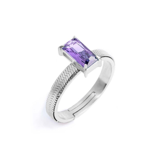 Anello solitario donna Marlù Sparkles acciaio con zircone viola