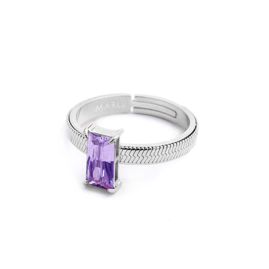 Anello solitario donna Marlù Sparkles acciaio con zircone viola