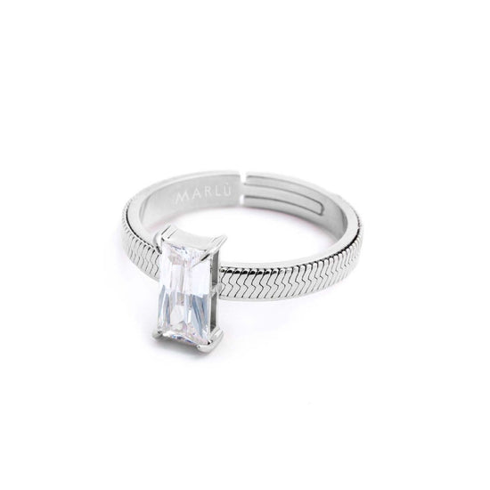 Anello solitario donna Marlù Sparkles acciaio con zircone bianco 31AN0003W-2