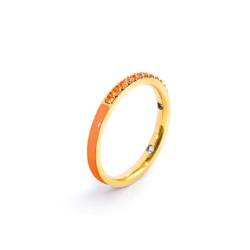 Anello veretta Marlù Sparkles donna acciaio dorato con zirconi e smalto arancione