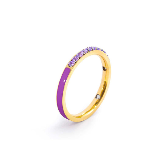 Anello veretta Marlù Sparkles donna acciaio dorato con zirconi e smalto viola