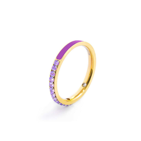 Anello veretta Marlù Sparkles donna acciaio dorato con zirconi e smalto viola