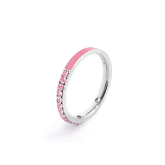 Anello veretta Marlù Sparkles donna acciaio con zirconi e smalto rosa