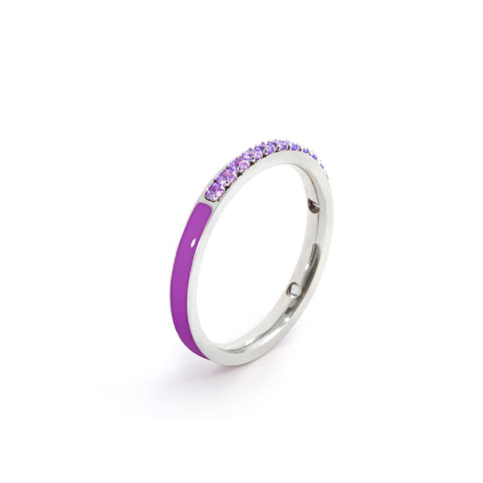 Anello veretta Marlù Sparkles donna acciaio con zirconi e smalto viola