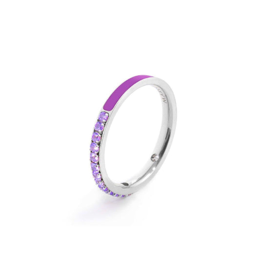 Anello veretta Marlù Sparkles donna acciaio con zirconi e smalto viola