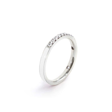 Anello veretta Marlù Sparkles donna acciaio con zirconi e smalto bianco