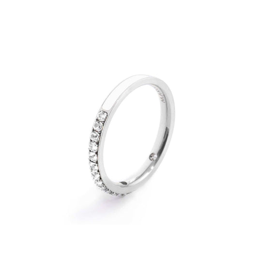 Anello veretta Marlù Sparkles donna acciaio con zirconi e smalto bianco