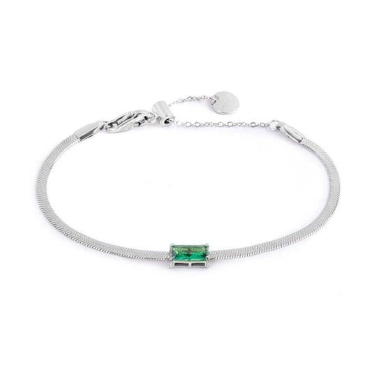 Bracciale maglia snake donna Marlù Sparkles in acciaio con zircone verde