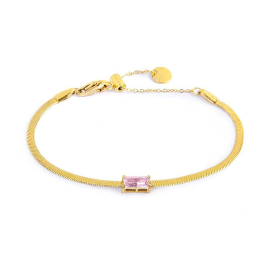 Bracciale maglia snake donna Marlù Sparkles in acciaio dorato con zircone rosa