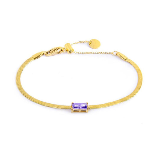 Bracciale maglia snake donna Marlù Sparkles in acciaio dorato con zircone viola