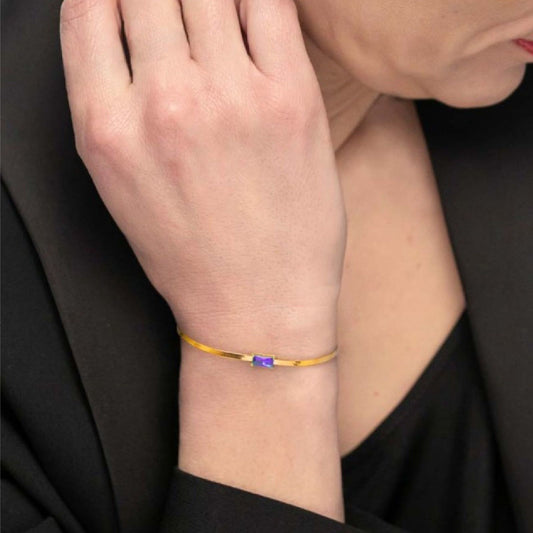 Bracciale maglia snake donna Marlù Sparkles in acciaio dorato con zircone viola