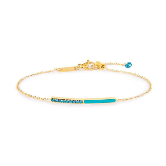 Bracciale catena Marlù Sparkles donna acciaio dorato con zirconi e smalto azzurro