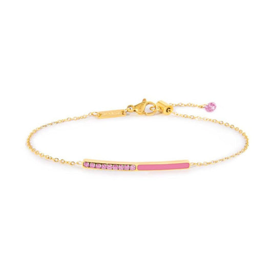 Bracciale catena Marlù Sparkles donna acciaio dorato con zirconi e smalto rosa