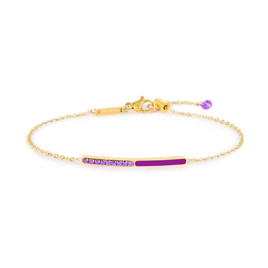 Bracciale catena Marlù Sparkles donna acciaio dorato con zirconi e smalto viola