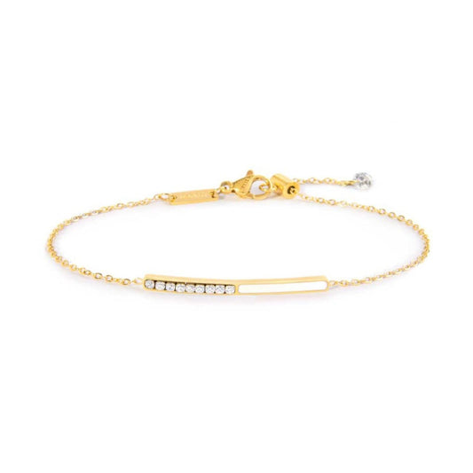 Bracciale catena Marlù Sparkles donna acciaio dorato con zirconi e smalto bianco