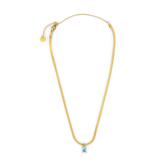 Collana snake donna Marlù Sparkles in acciaio dorato con zircone azzurro taglio baguette 31CN0001G-AM