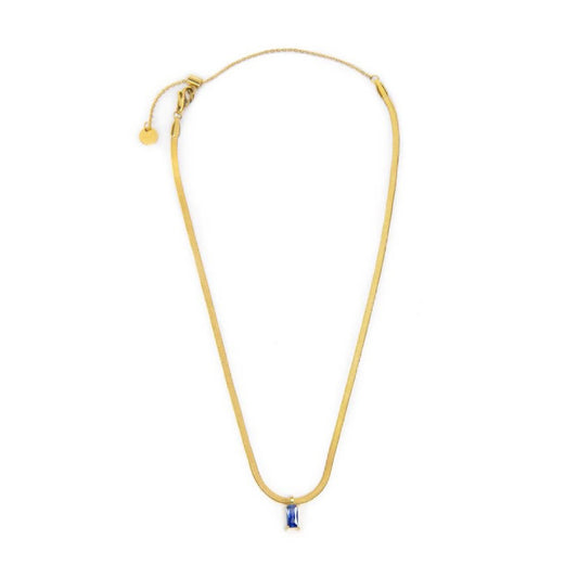 Collana snake donna Marlù Sparkles in acciaio dorato con zircone blu taglio baguette