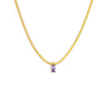 Collana snake donna Marlù Sparkles in acciaio dorato con zircone viola taglio baguette