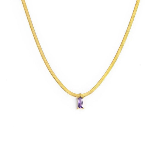 Collana snake donna Marlù Sparkles in acciaio dorato con zircone viola taglio baguette