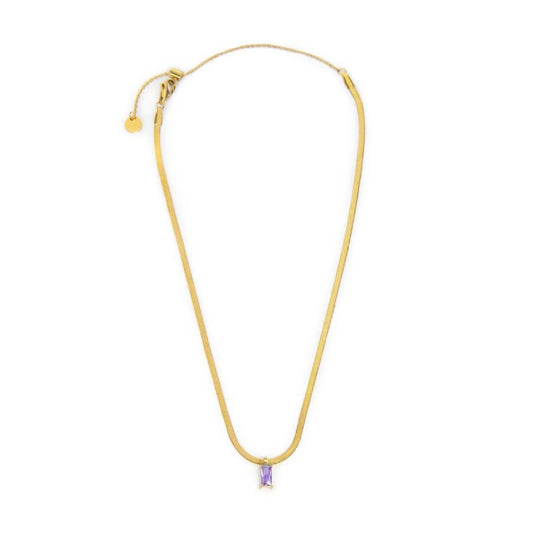 Collana snake donna Marlù Sparkles in acciaio dorato con zircone viola taglio baguette