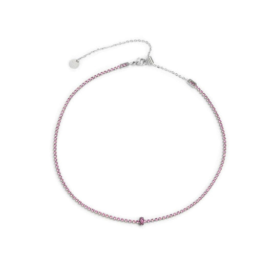 Collana tennis Marlù Sparkles da donna in acciaio argento con zirconi rosa 2 mm