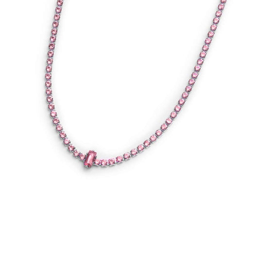 Collana tennis Marlù Sparkles da donna in acciaio argento con zirconi rosa 2 mm