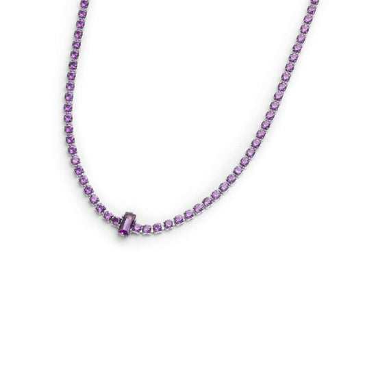 Collana tennis Marlù Sparkles da donna in acciaio argento con zirconi viola 2 mm