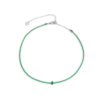 Collana tennis Marlù Sparkles da donna in acciaio argento con zirconi verde 2 mm