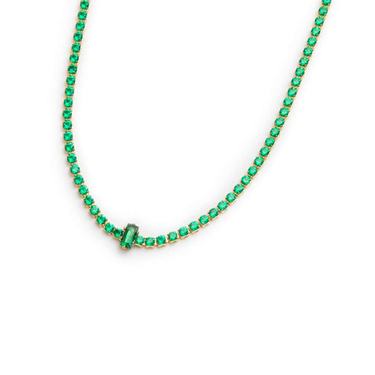 Collana tennis Marlù Sparkles da donna in acciaio argento con zirconi verde 2 mm