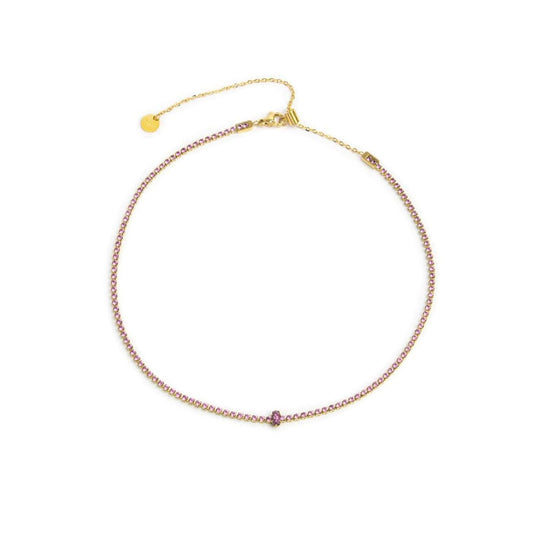 Collana tennis Marlù Sparkles da donna in acciaio oro con zirconi rosa 2 mm