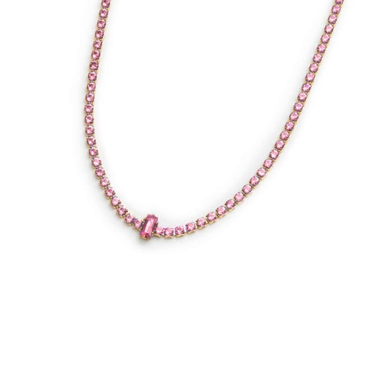 Collana tennis Marlù Sparkles da donna in acciaio oro con zirconi rosa 2 mm