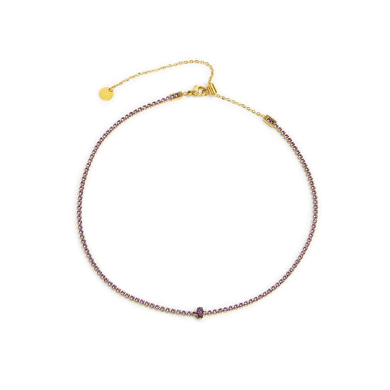 Collana tennis Marlù Sparkles da donna in acciaio oro con zirconi viola 2 mm 31CN0002G-P-1