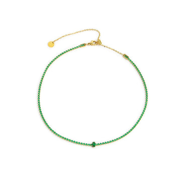 Collana tennis Marlù Sparkles da donna in acciaio oro con zirconi verdi 2 mm