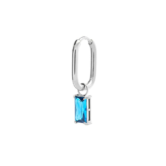 Orecchino singolo ovale donna Marlù Sparkles in acciaio con zircone azzurro pendente