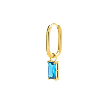 Orecchino singolo ovale donna Marlù Sparkles in acciaio dorato con zircone azzurro pendente