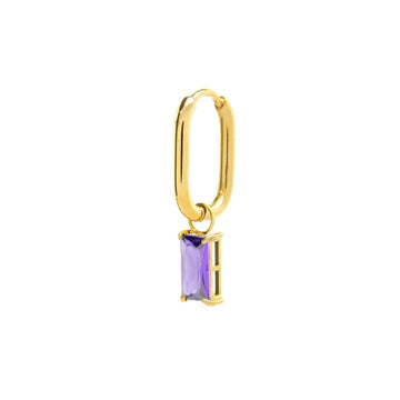 Orecchino singolo ovale donna Marlù Sparkles in acciaio dorato con zircone viola pendente