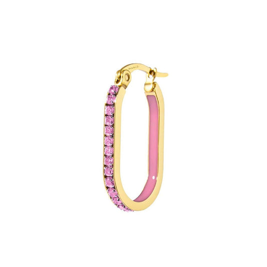 Orecchino singolo Marlù Sparkles donna acciaio dorato zirconi e smalto rosa