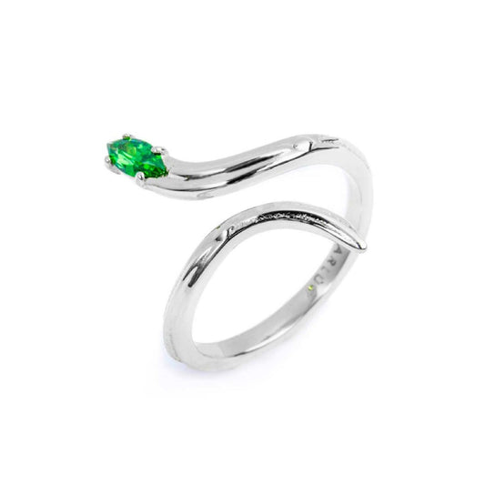 Anello a serpente da donna Marlù Vision in acciaio con zircone verde