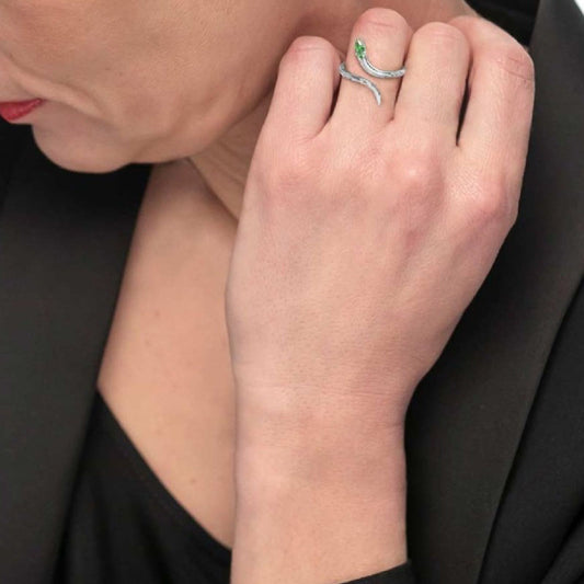 Anello a serpente da donna Marlù Vision in acciaio con zircone verde