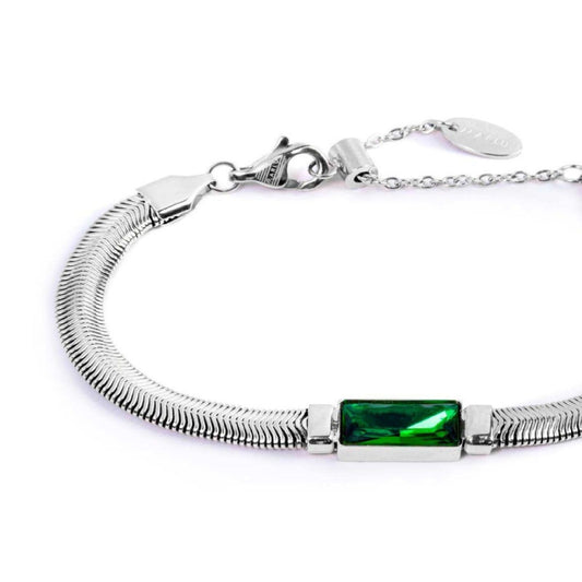 Bracciali catena snake da donna Marlù Vision in acciaio e cristallo verde