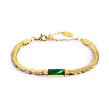 Bracciali catena snake da donna Marlù Vision in acciaio dorato e cristallo verde