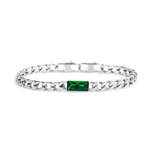 Bracciale catena da donna Marlù Vision in acciaio con catena grumetta e cristallo verde