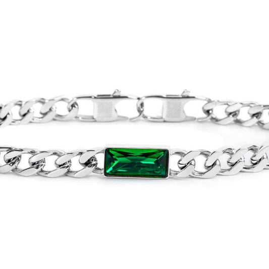 Bracciale catena da donna Marlù Vision in acciaio con catena grumetta e cristallo verde