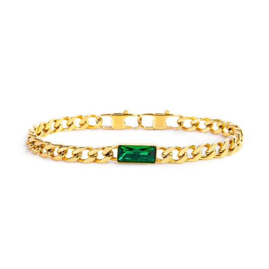 Bracciale catena da donna Marlù Vision in acciaio dorato con catena grumetta e cristallo verde