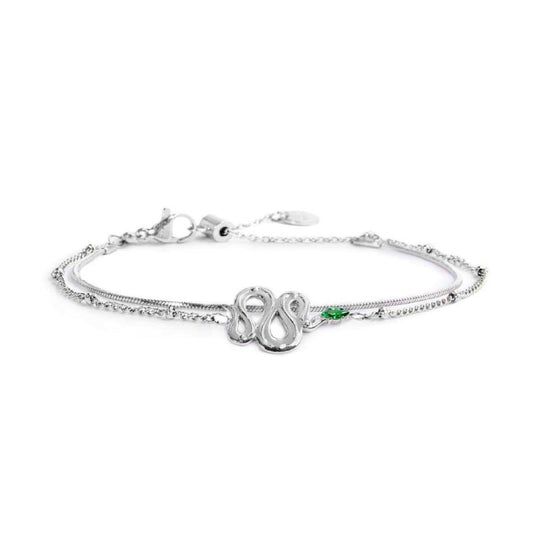 Bracciale doppia catena da donna Marlù Vision in acciaio con serpente e cristallo verde