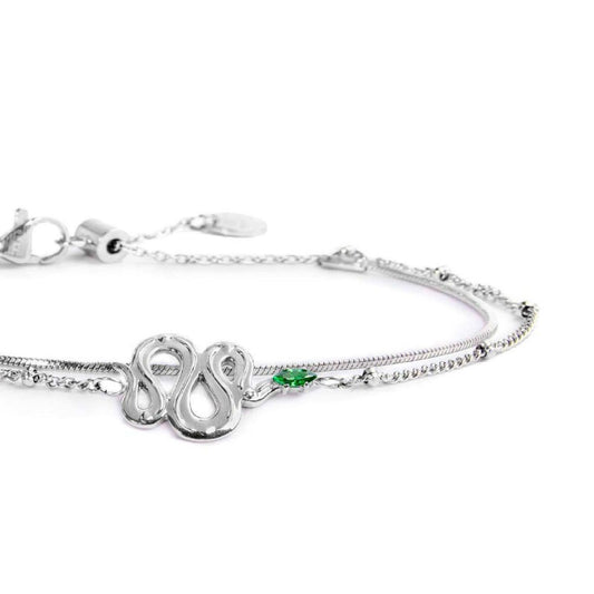 Bracciale doppia catena da donna Marlù Vision in acciaio con serpente e cristallo verde