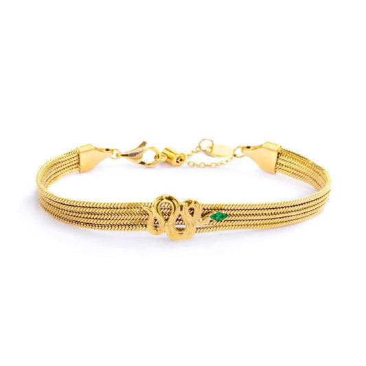 Bracciale snake multifilo da donna Marlù Vision in acciaio dorato con serpente e zircone verde