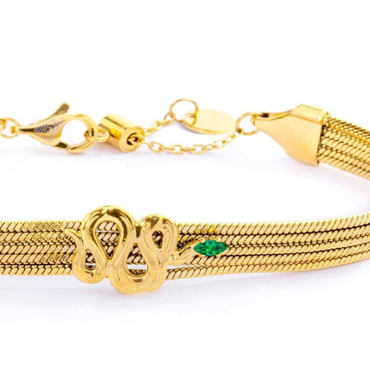 Bracciale snake multifilo da donna Marlù Vision in acciaio dorato con serpente e zircone verde