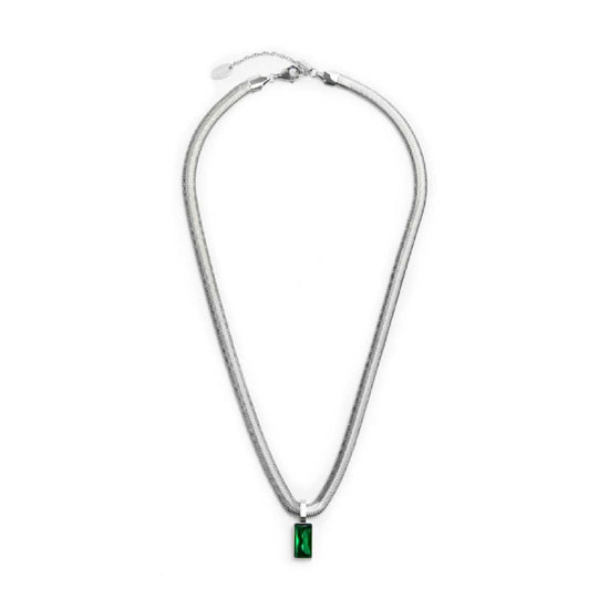 Collana snake da donna Marlù Vision in acciaio con cristallo verde pendente 33CN0016-V